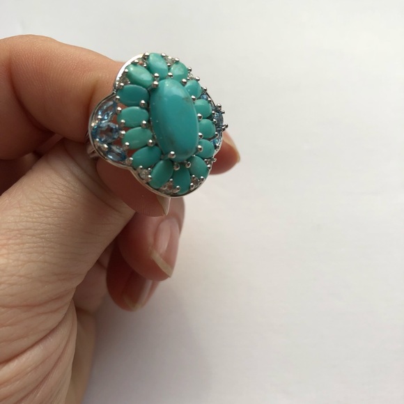NEW 925 Sterling Silver Turquoise and Topaz Ring - Picture 2 of 6